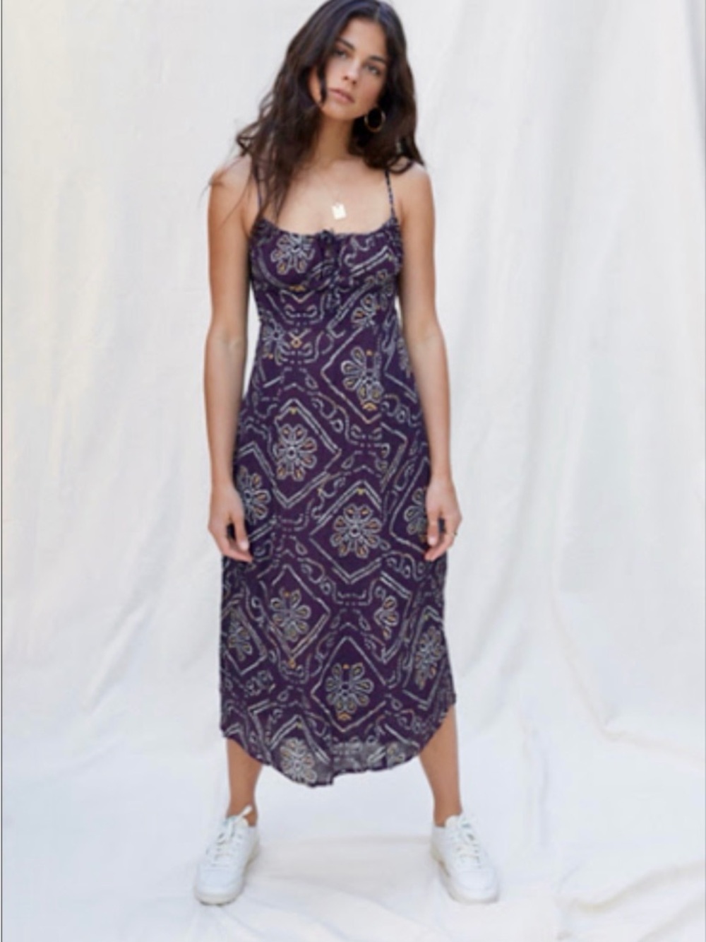 Urban Outfitters Purple Patterned Midi Slip Dress